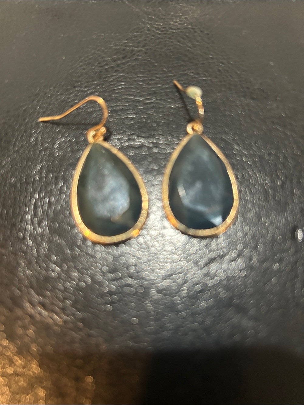 Gold-Trim Teardrop Navy Stone Earrings